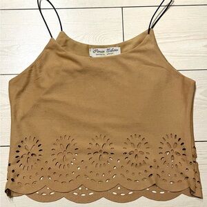 Women's‎ Parisian Collection Tan Faux Suede Laser Cut String Cami Top Size S/M